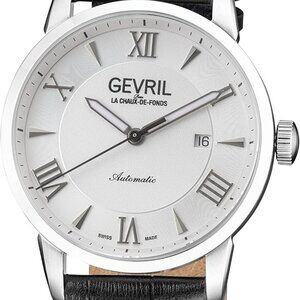 Gevril Men's Stainless Steel Swiss Automatic Watch with Leather Strap, NWT